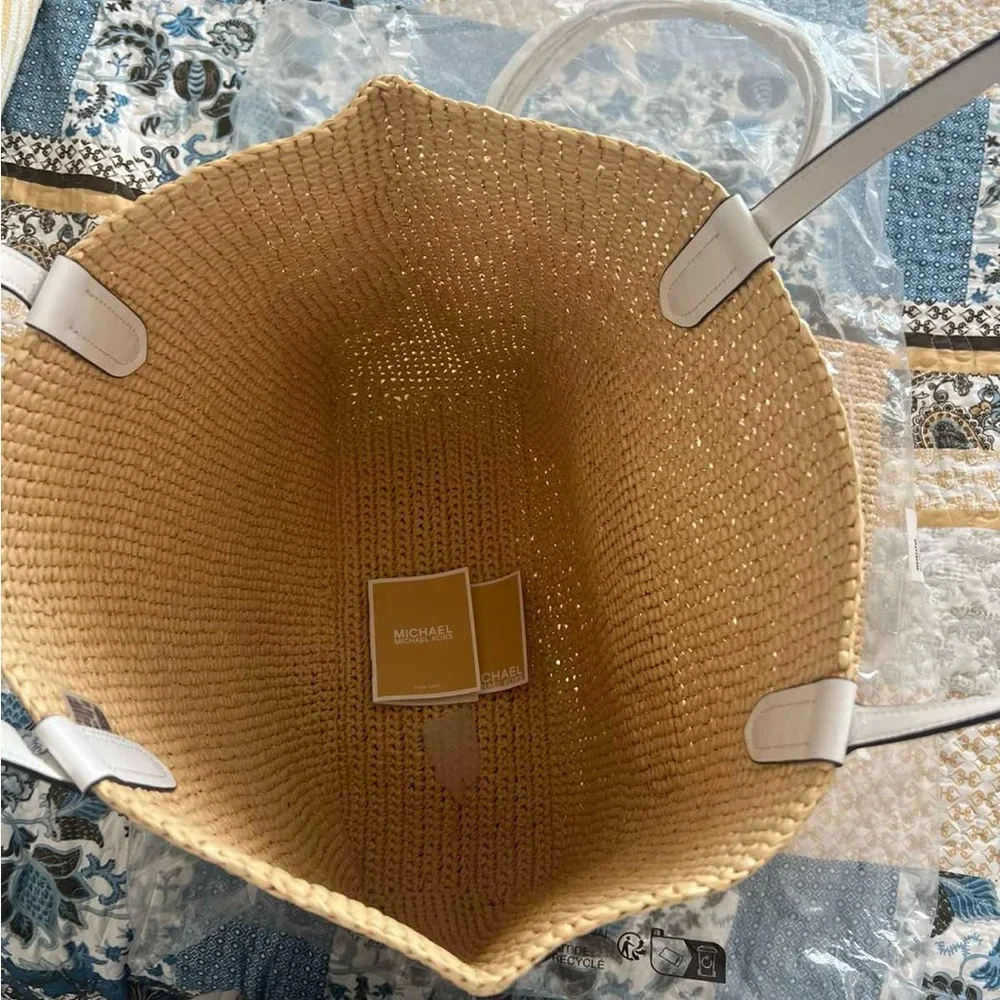 Michael Kors Tan and White Woven Tote - Picture 2 of 3